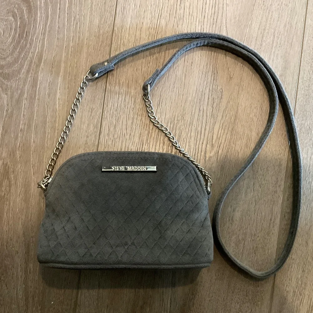 Steve Madden Crossbody Grey Diamond Pattern Velvet Feel